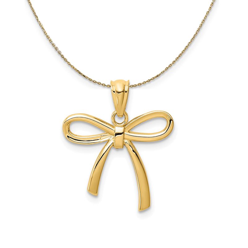 14k Yellow Gold Polished Ribbon Bow (21mm) Necklace - 18 Inch